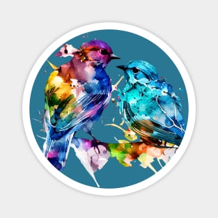 Birds Couple Colourful Art | Watercolor Painting of the Birds Magnet